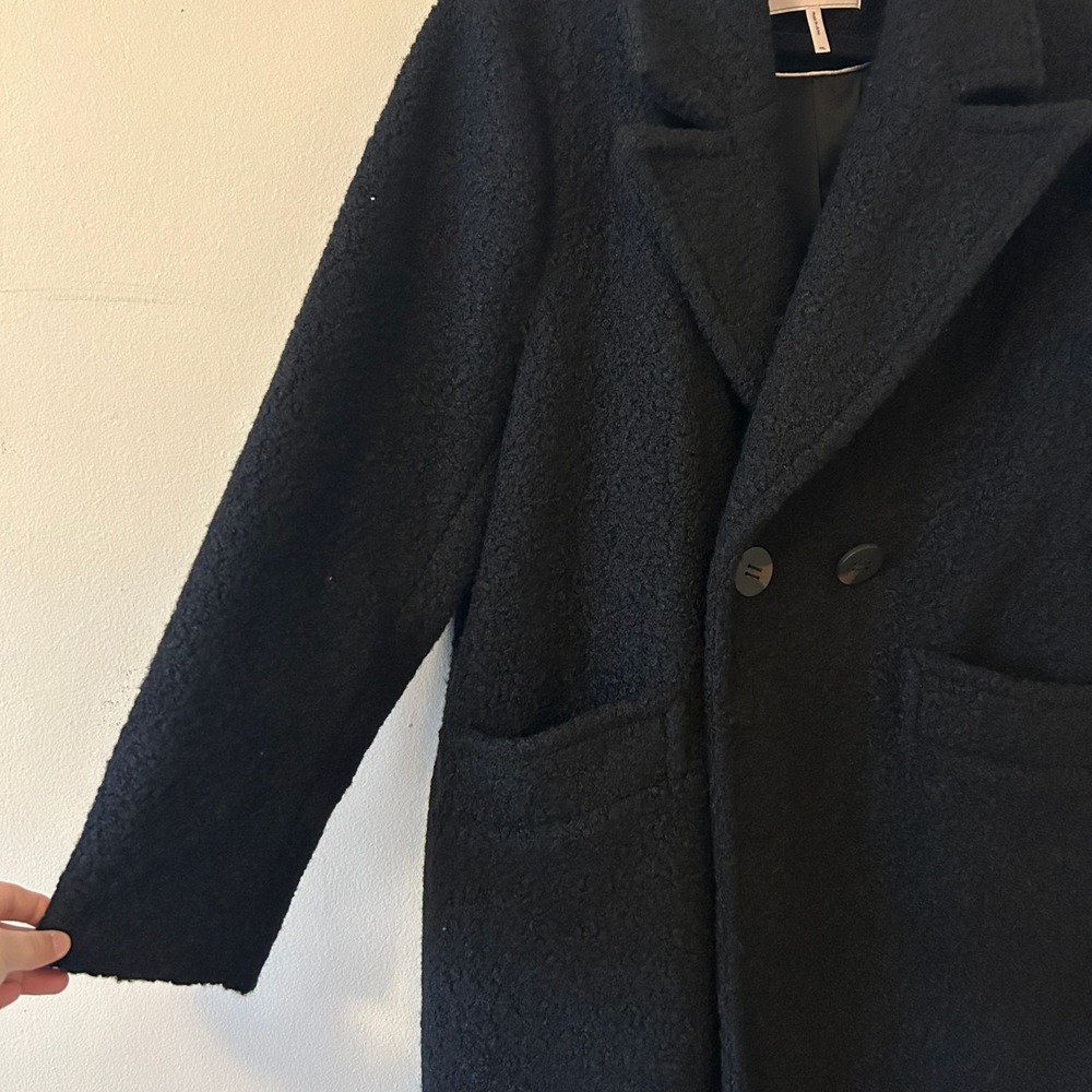 BCBGeneration Black Boucle Wool Blend Double‎ Breasted Long Coat PXL - Picture 9 of 11